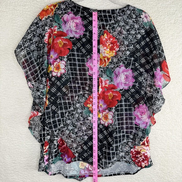 Notations Blouse Womens 1X Sheer Floral Tunic Top Flutter Sleeve Boho Ring Detai - Picture 7 of 10
